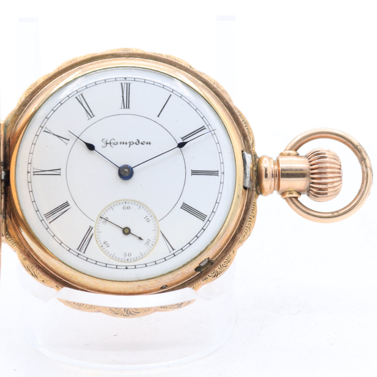 Antique 6s Hampden Scalloped Dragon Engraved Hunter Pocket Watch 200 10k GF