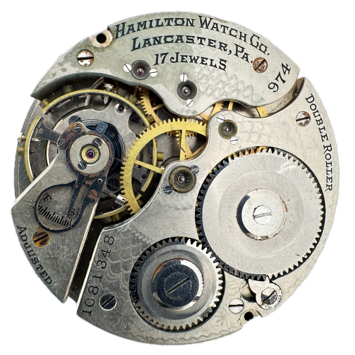 Antique 16s 1914 Hamilton 17 Jewel Key Wind Pocket Watch Movement 974 USA