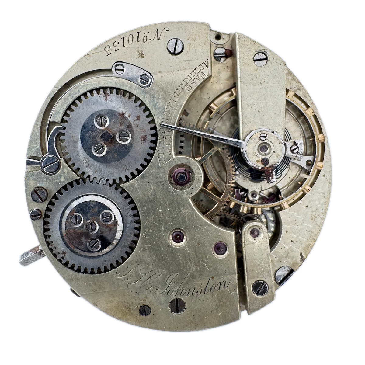 Antique 44mm Agassiz Johnston Mechanical Hunter Pocket Watch Movement Swiss