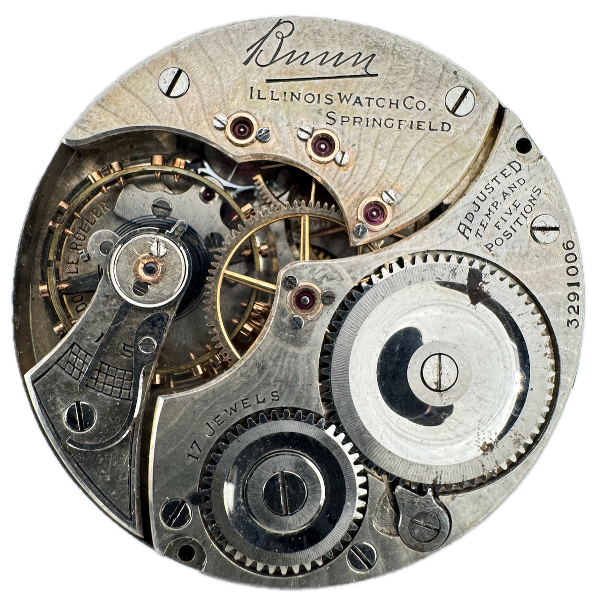 Antique 16s 1918 Illinois 9 Mechanical Pocket Watch Movement 17 Jewels Bunn USA