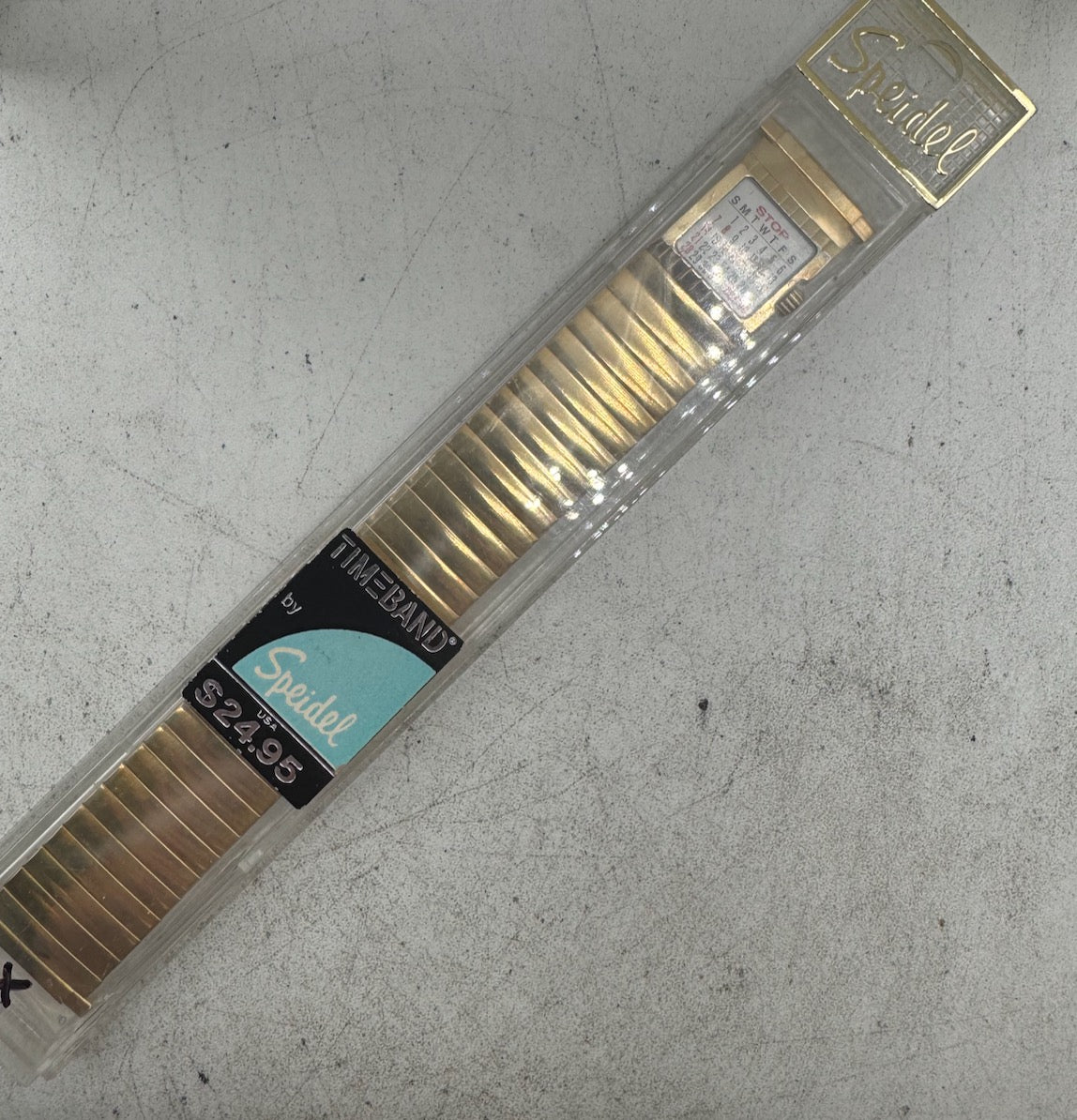 Vintage 17mm Speidel Men's Wristwatch Band Gold Tone Timeband Calendar Stretch