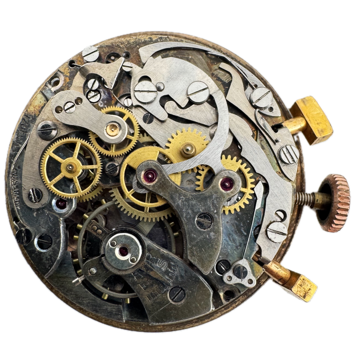 Vintage Chronographe Yellow Bi-Compax Men's Wristwatch Movement Landeron 48