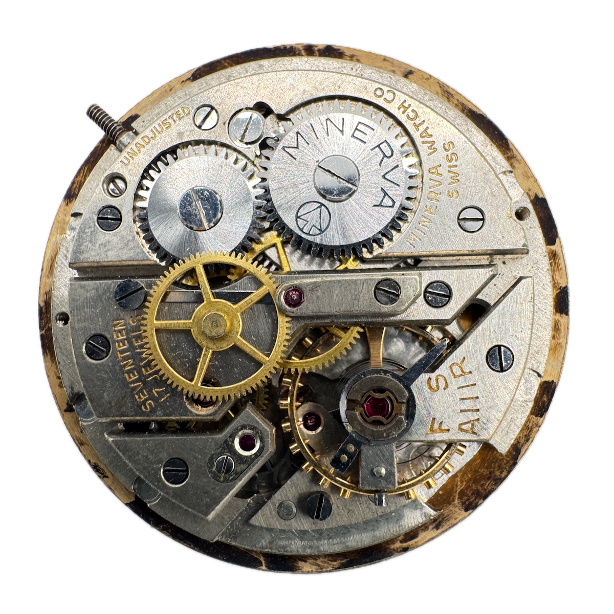 Vintage 28mm Minerva Shock Absorber Mechanical Men's Wristwatch Movement Swiss
