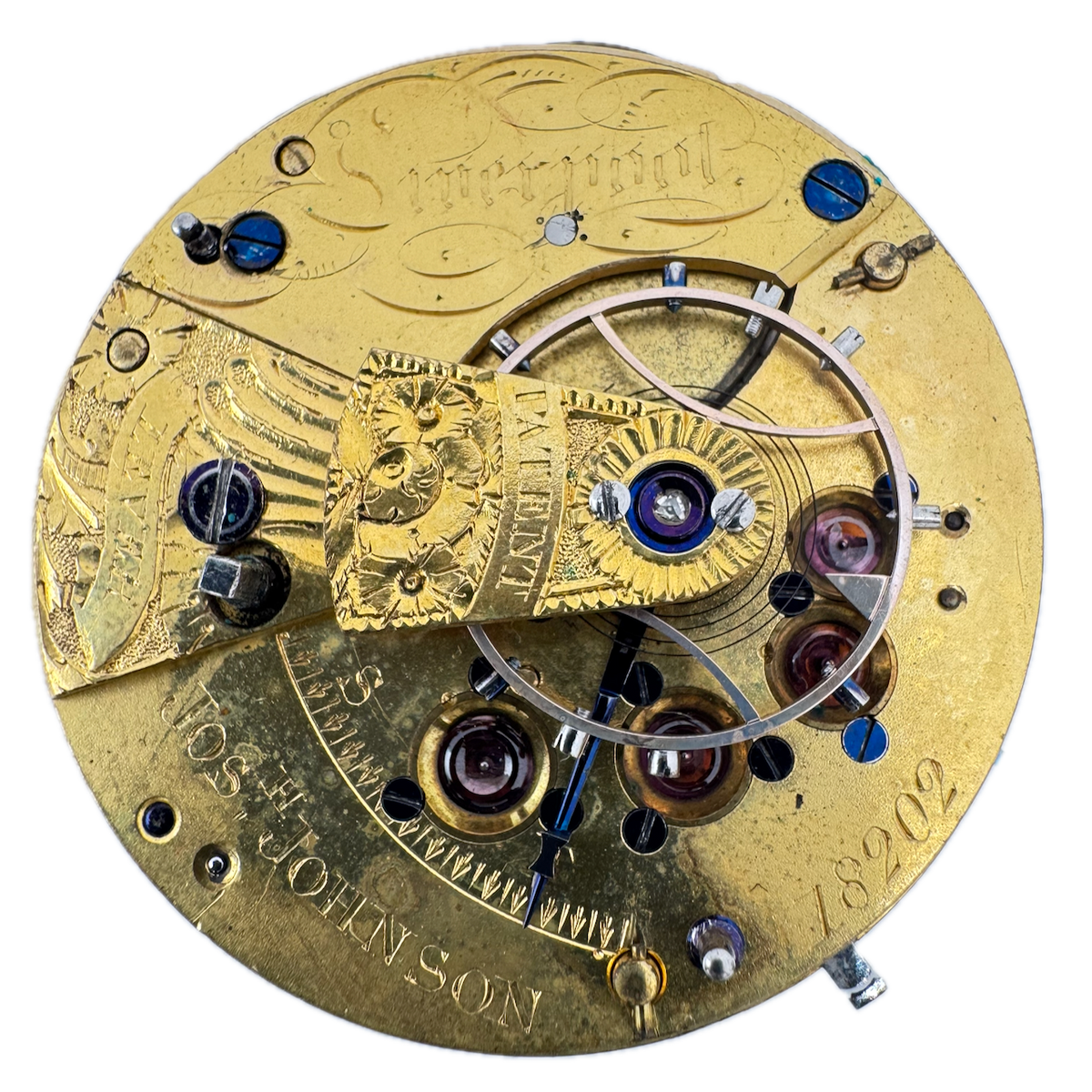 Antique 43mm Joseph H. Johnson Liverpool Key Wind Fusee Pocket Watch Movement