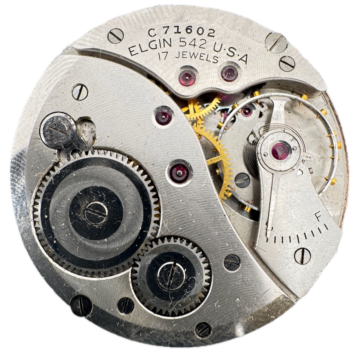 Antique 12s 1941 Elgin 17 Jewel Mechanical Pocket Watch Movement 542 USA