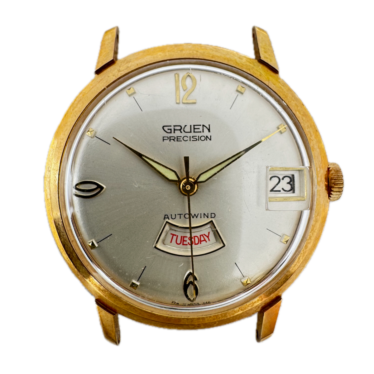 Vintage Gruen Salesman Men's Wristwatch Case for Automatic 34mm Gold Plated