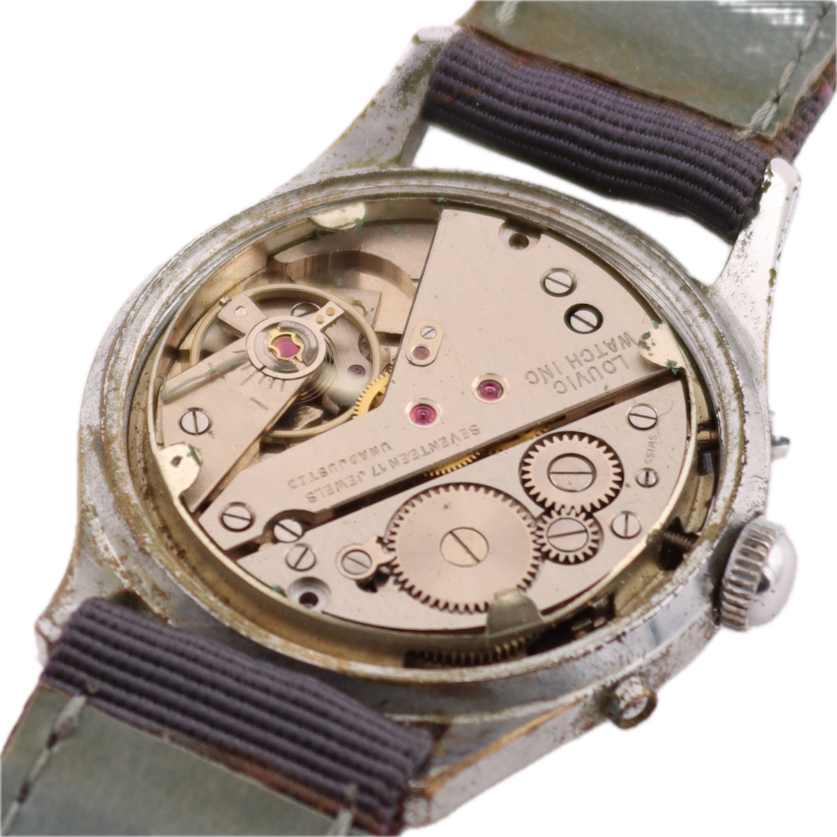 Vintage 33mm Louvic Triple Calendar 17J Men's Mechanical Wristwatch Swiss Steel – photo 5